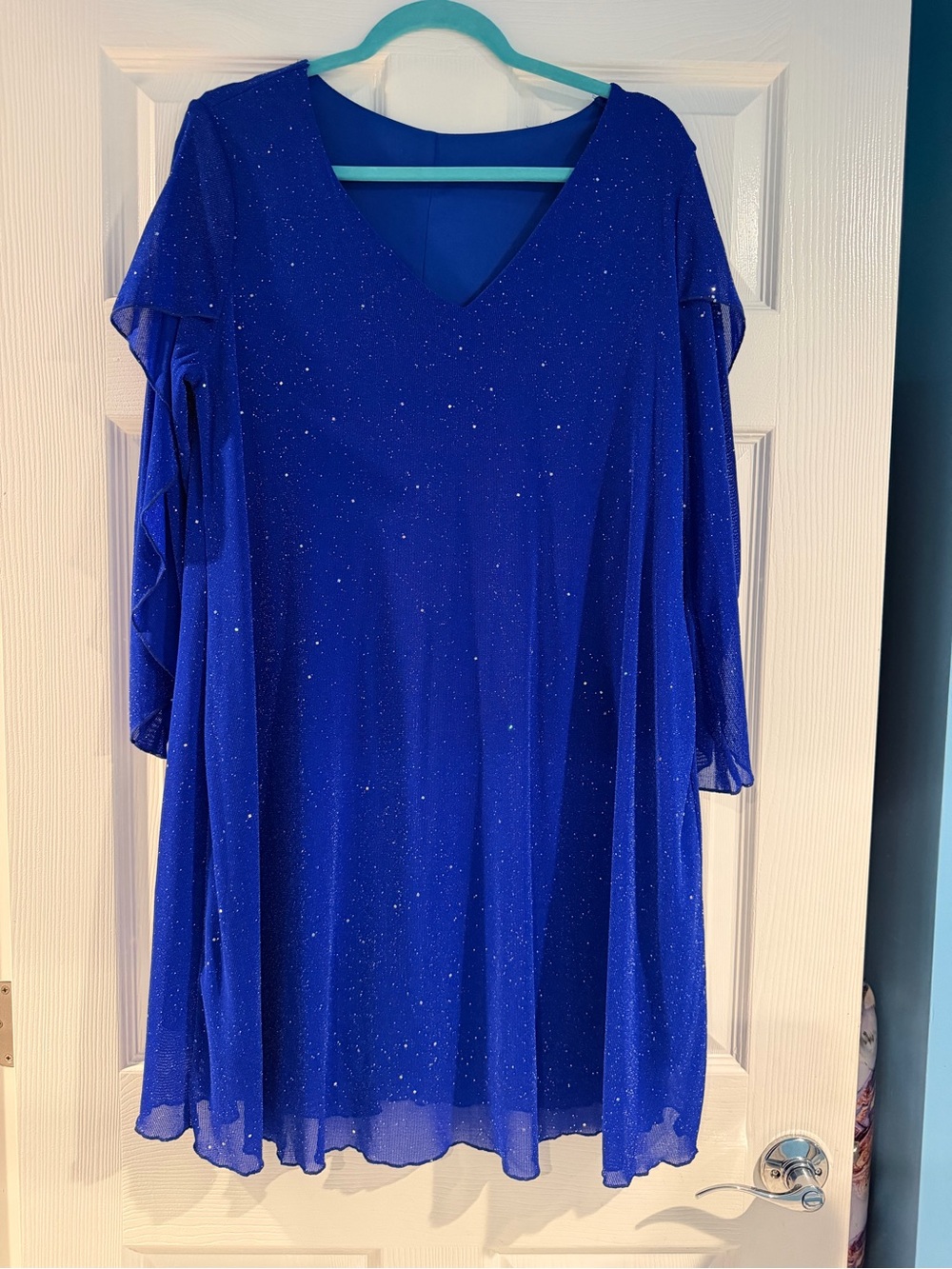 Women's Sparkle V-Neck Chiffon Swing Dress in Royal Blue